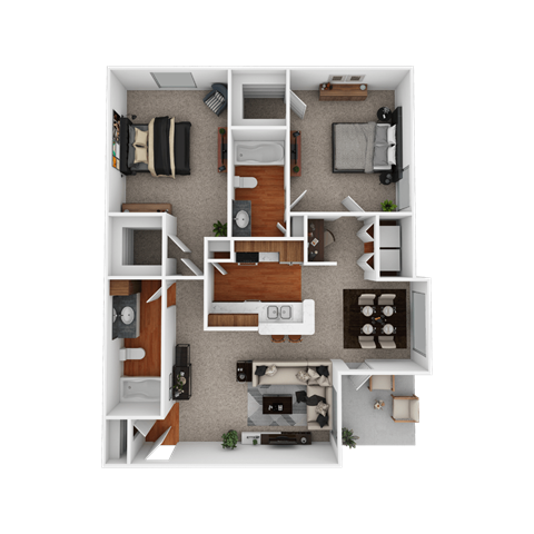 Floor plan for 2 beds, 2 baths, 1040 sqft